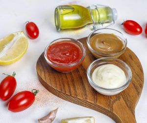 Homemade ketchup,mustard and mayonnaise sauce.